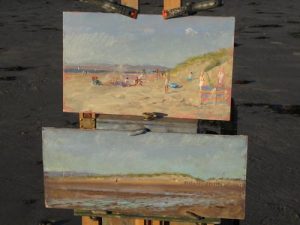 Paintings on my easel, 6 x10 and 5 x 12, oil on board